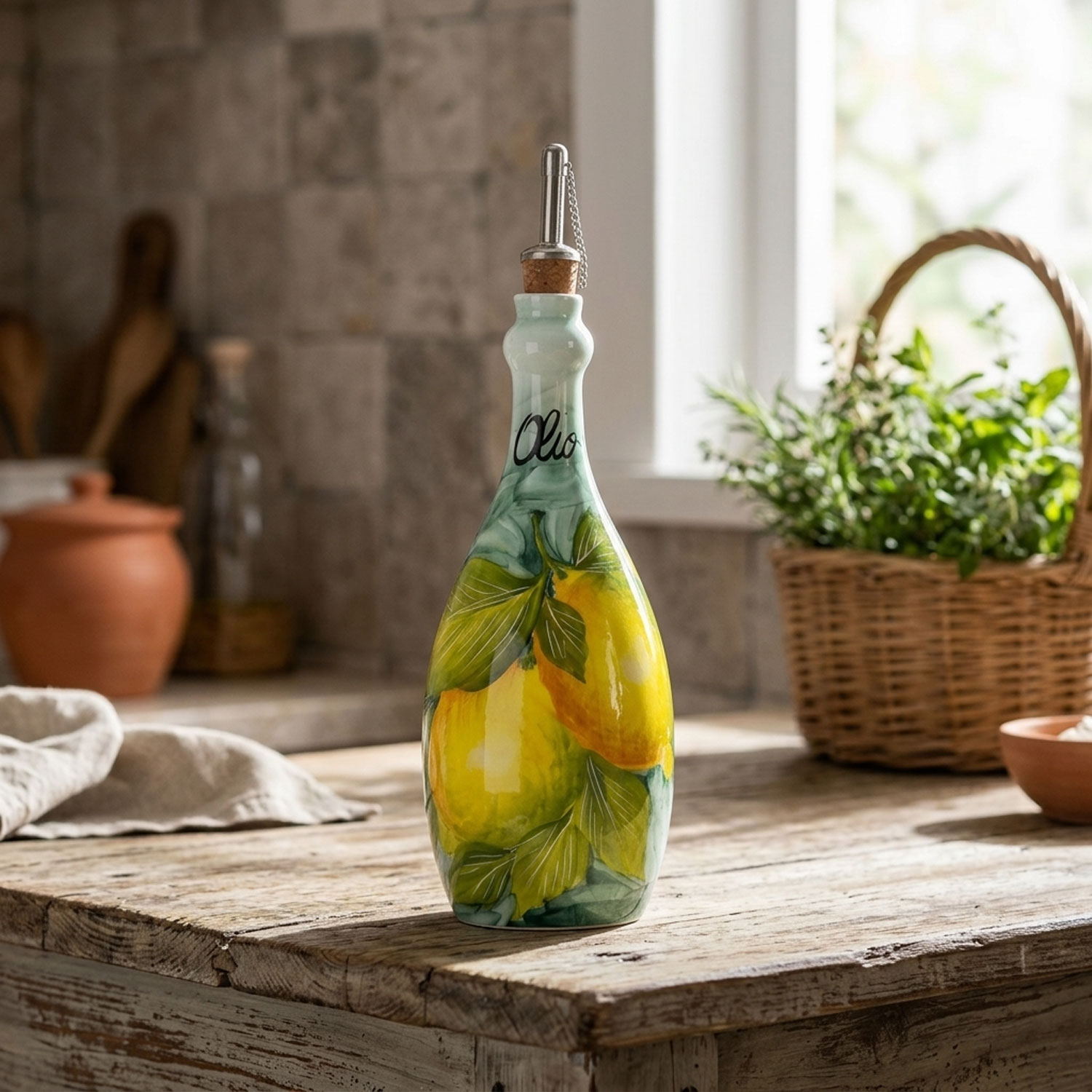 Olive oil ceramic jar lemons 750 ml