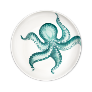 Piatto fondo in ceramica decorata polpo