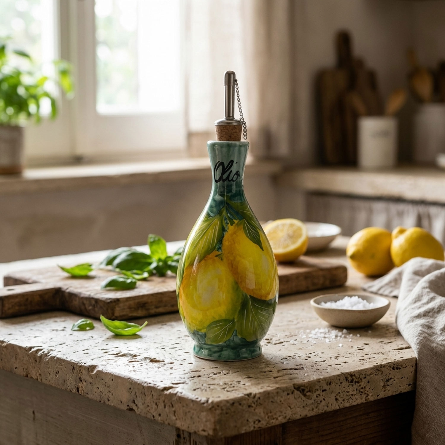 Ölflasche mit zitronen