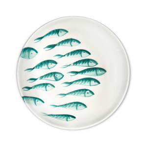 Piatto fondo in ceramica decorata pesci