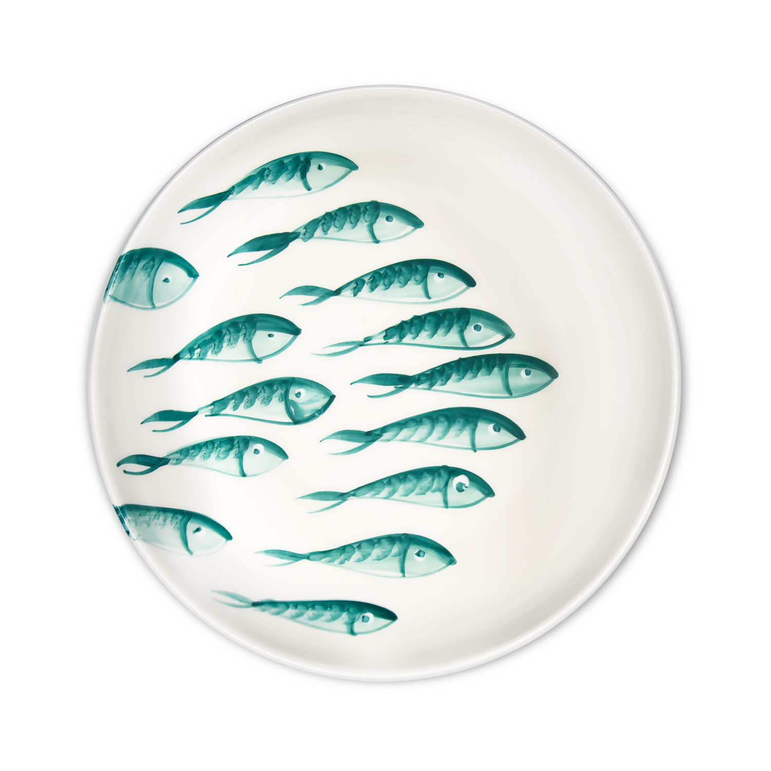 Piatto fondo in ceramica decorata pesci
