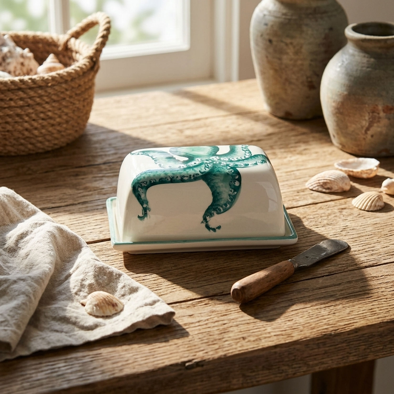Burriera in ceramica decorata polpo