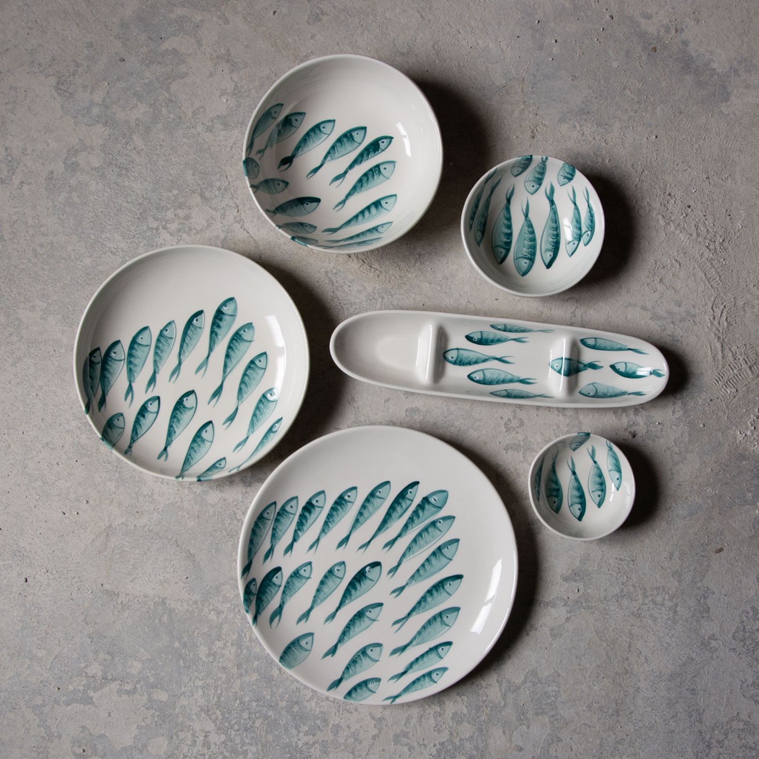 Antipastiera in ceramica decorata pesci
