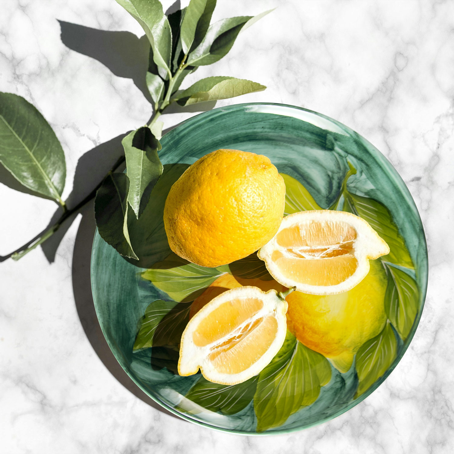 Piatto frutta in ceramica decorata limoni