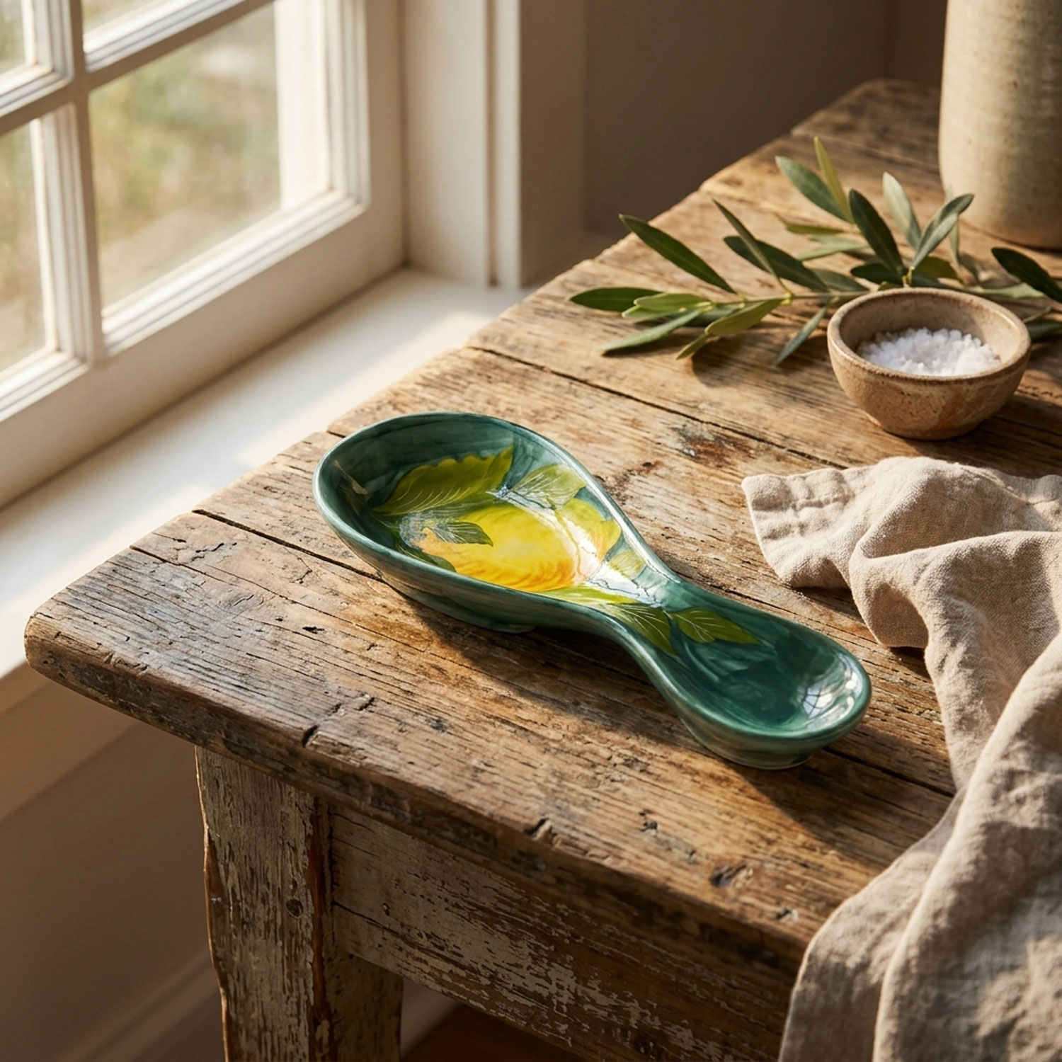 Poggiamestolo in ceramica decorata limoni