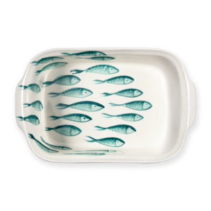 Teglia pirofila in ceramica decorata pesci