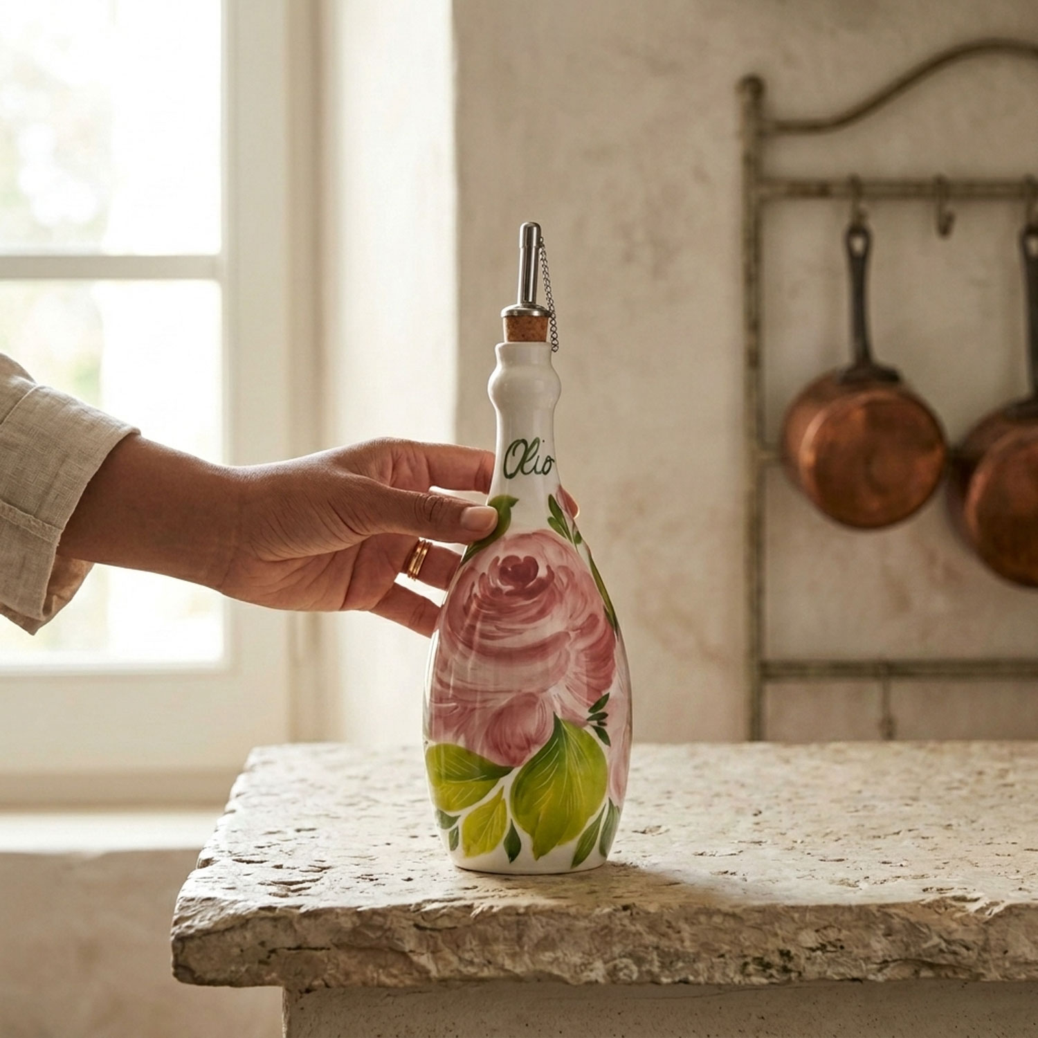 Olive oil ceramic jar roses 750 ml