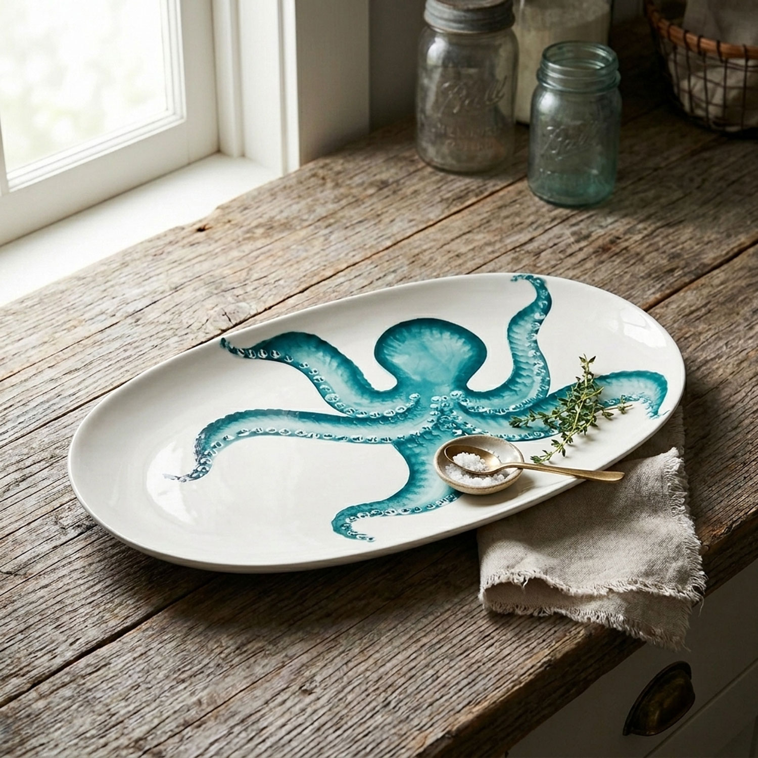 Piatto da portata in ceramica decorata polpo