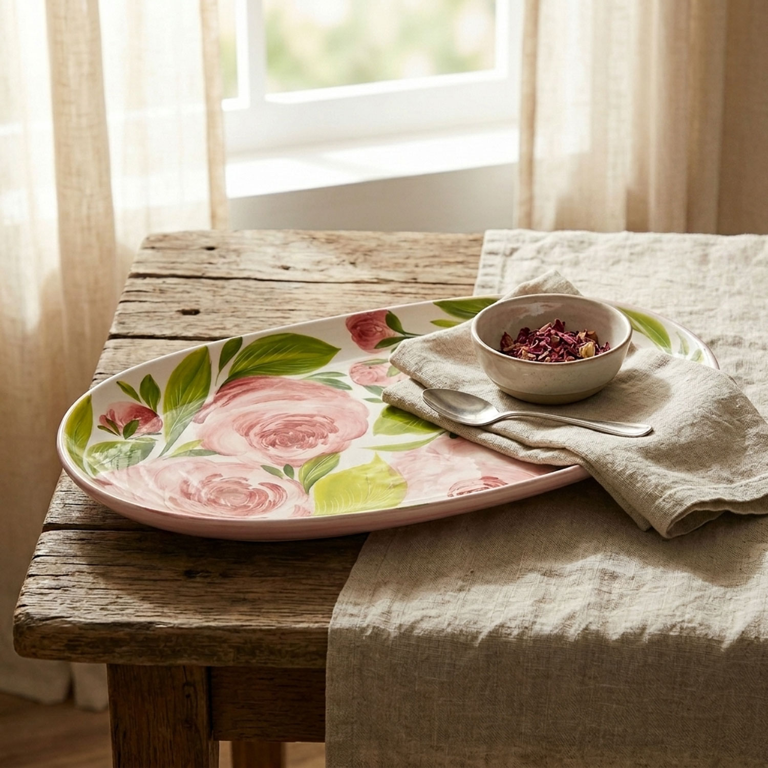 Serving tray with roses