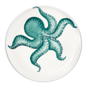 Piatto liscio in ceramica decorata polpo