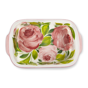 Teglia pirofila in ceramica decorata rose