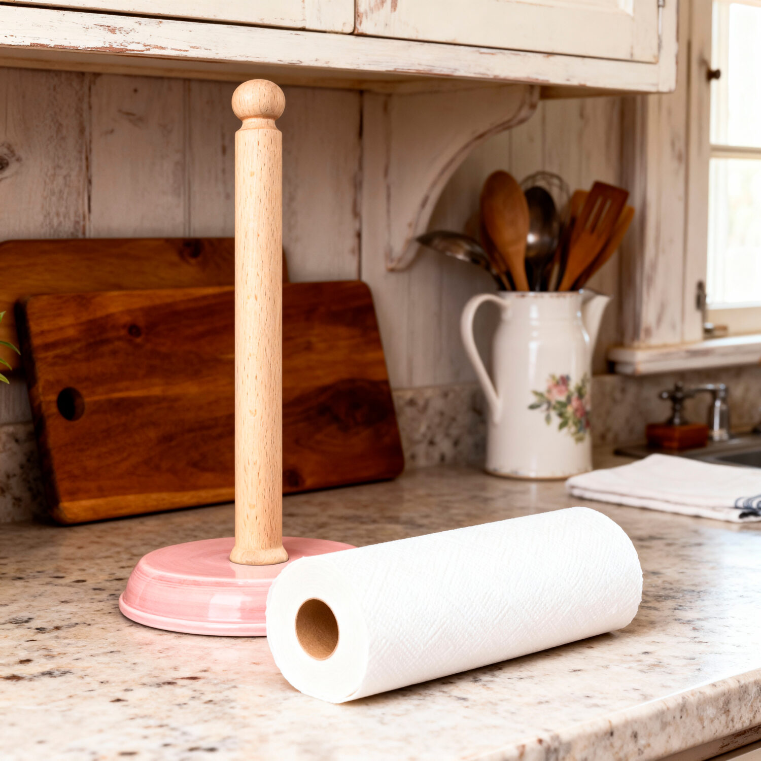 Pink kitchen roll holder