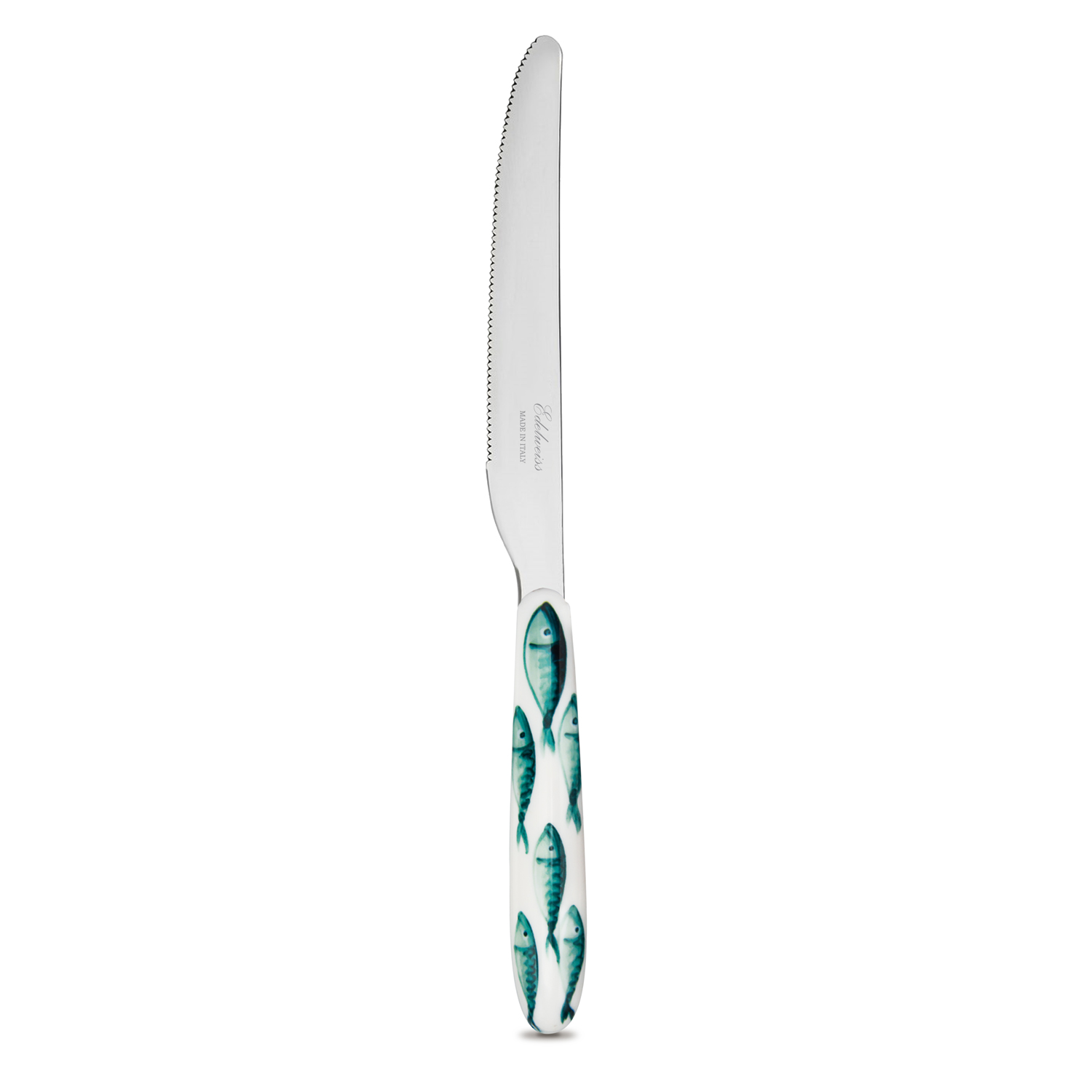 Coltello da tavola con manico decorato pesci