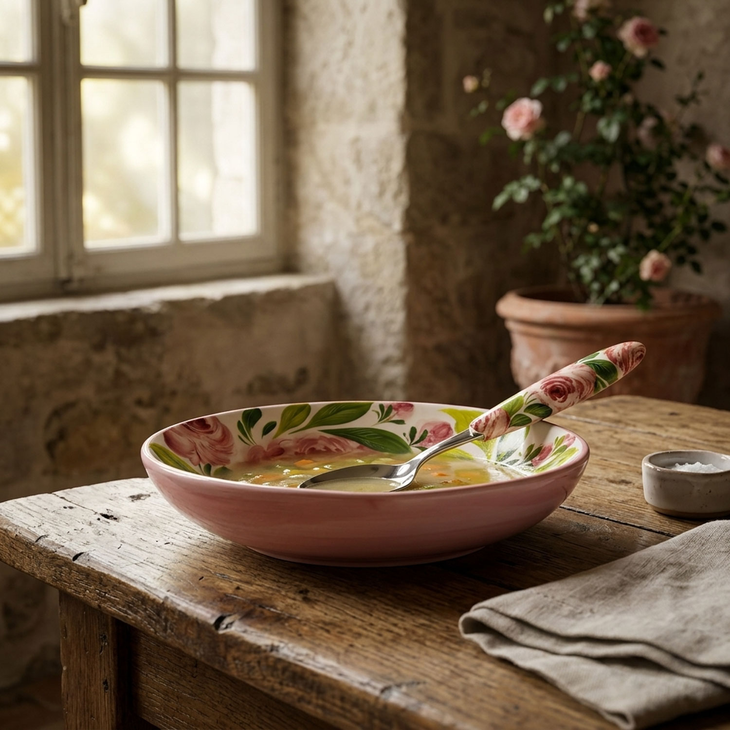 Cucchiaio da tavola con manico decorato rose