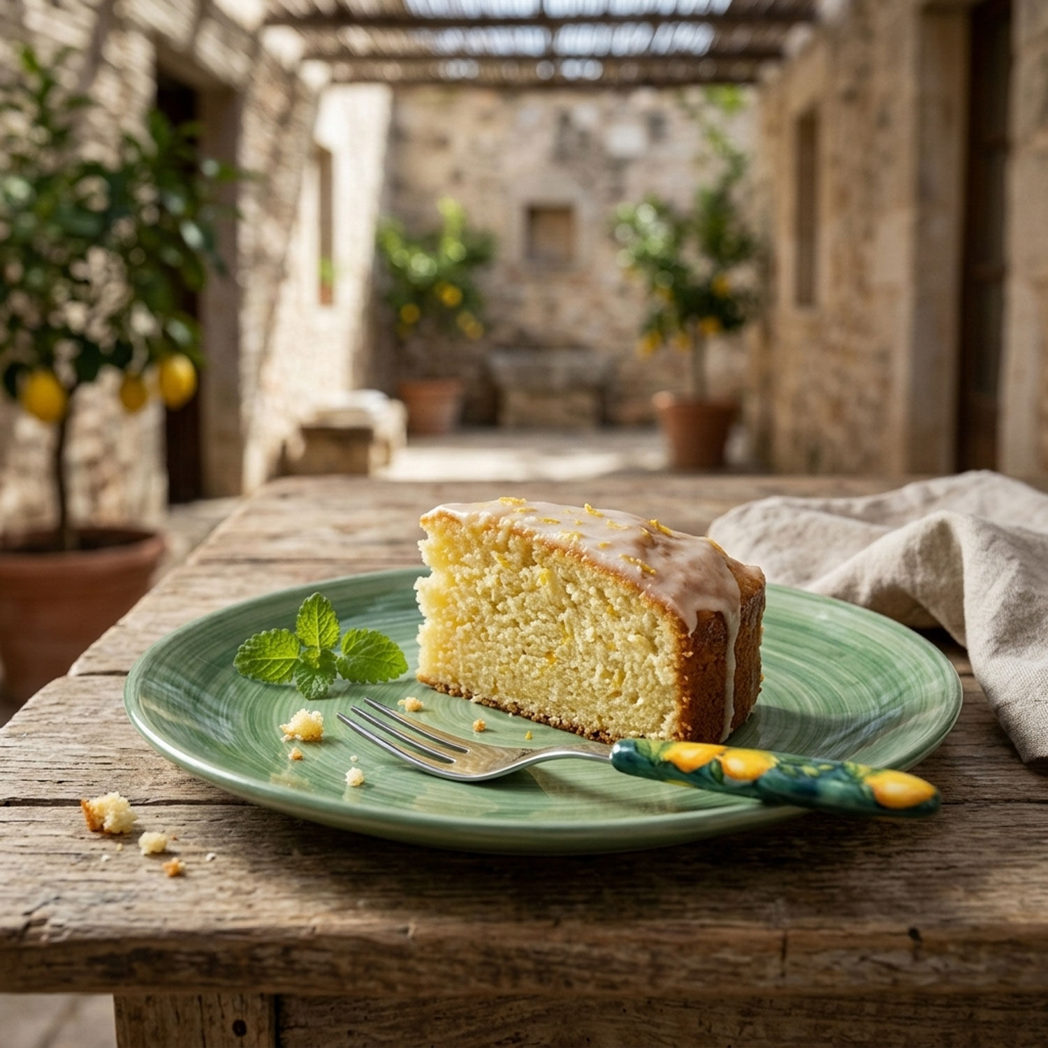 Forchetta dolce manico decorato limoni