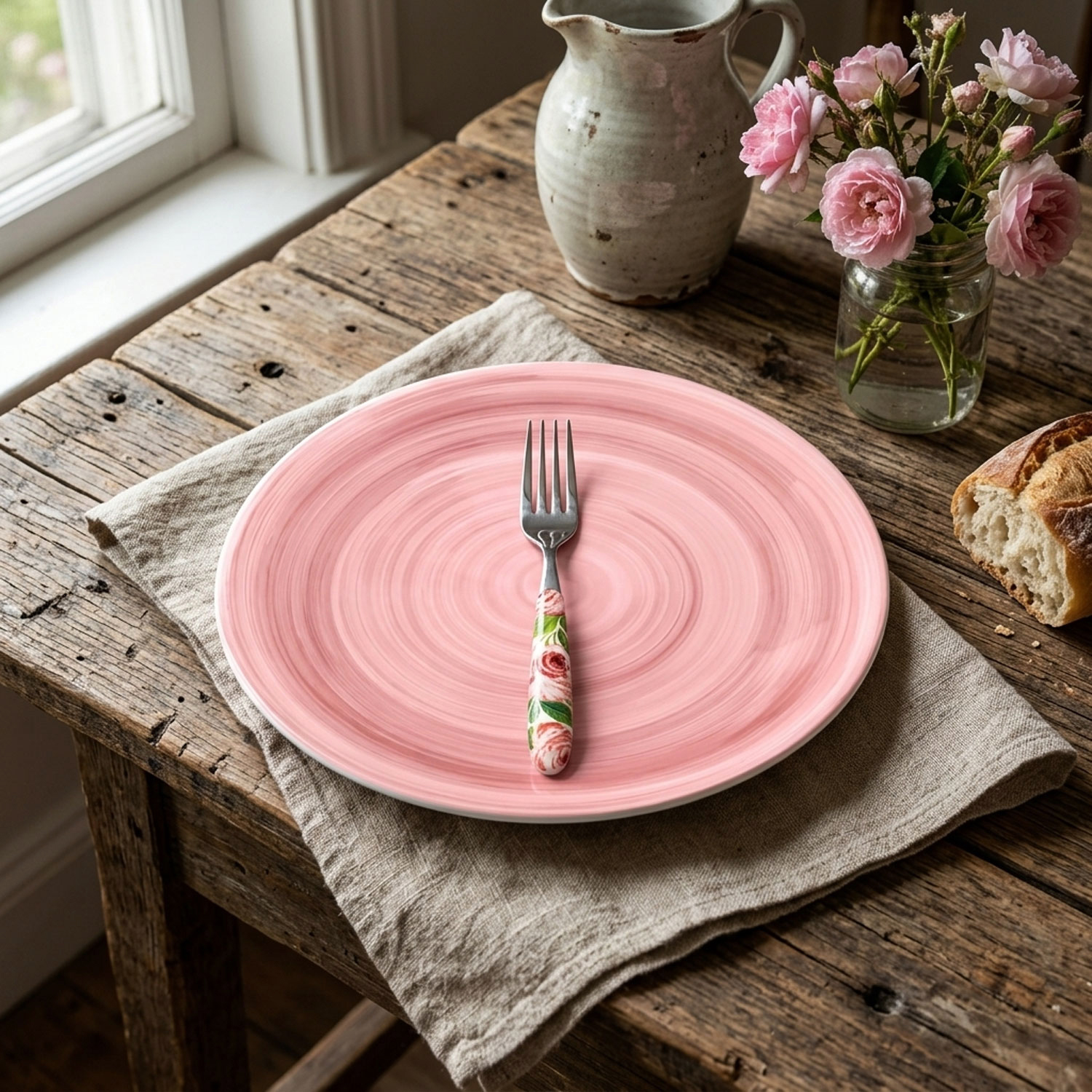 Forchetta da tavola con manico decorato rose