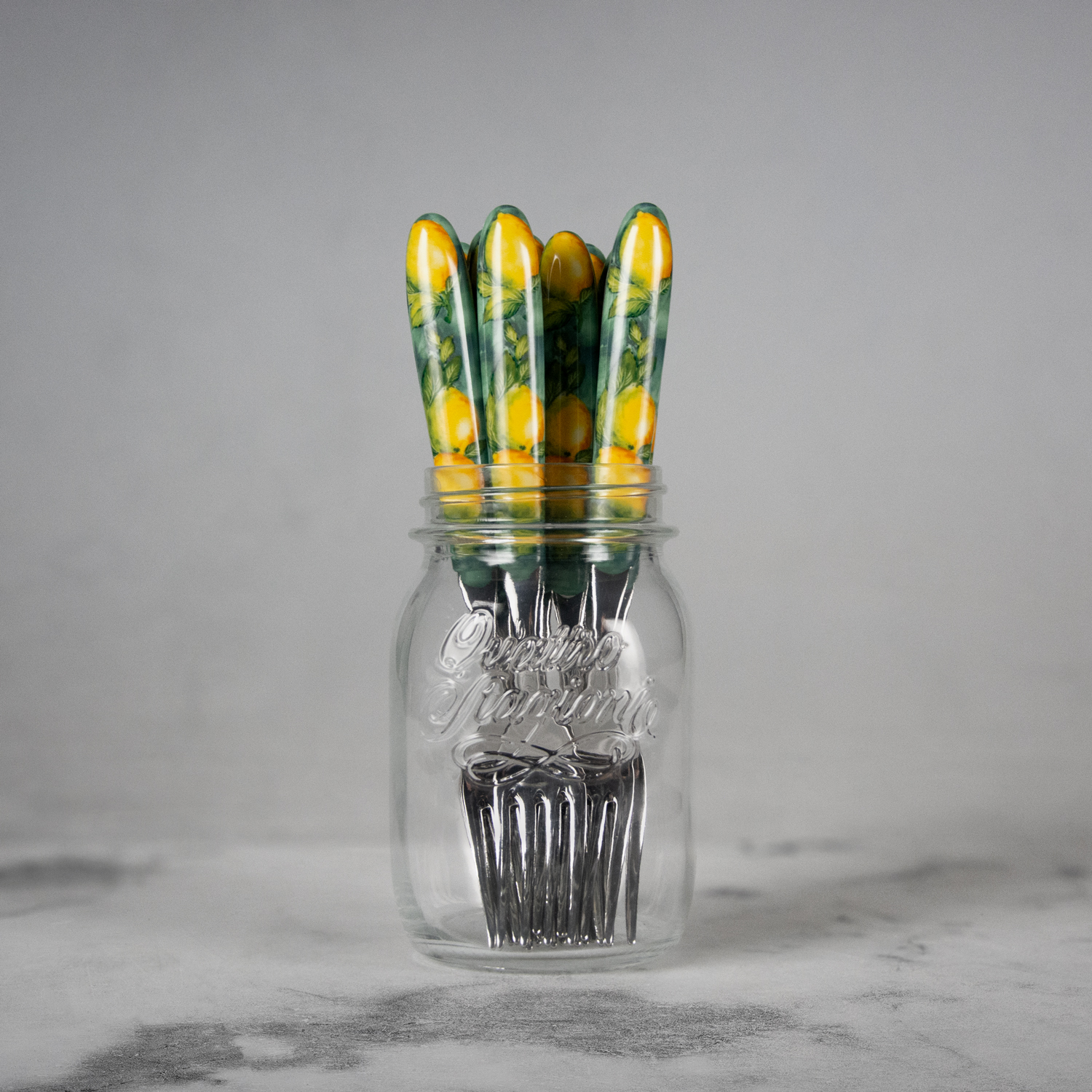 Forchetta da tavola con manico decorato limoni