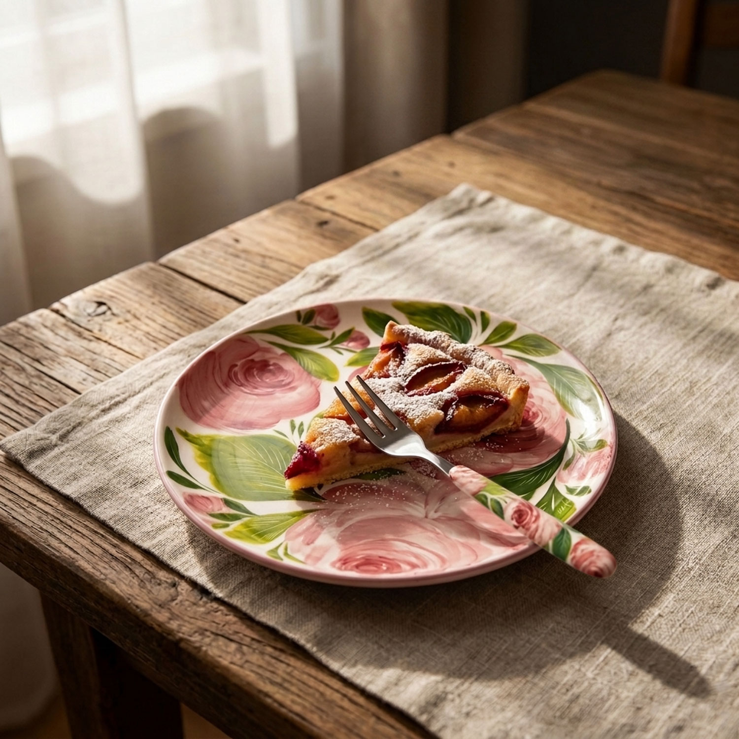 Forchetta dolce con manico decorato rose