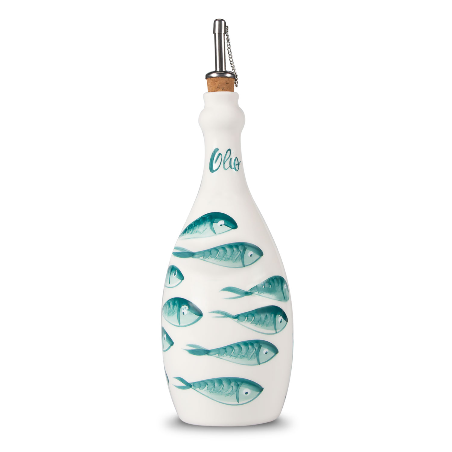 Bottiglia olio in ceramica decorata pesci 750 ml
