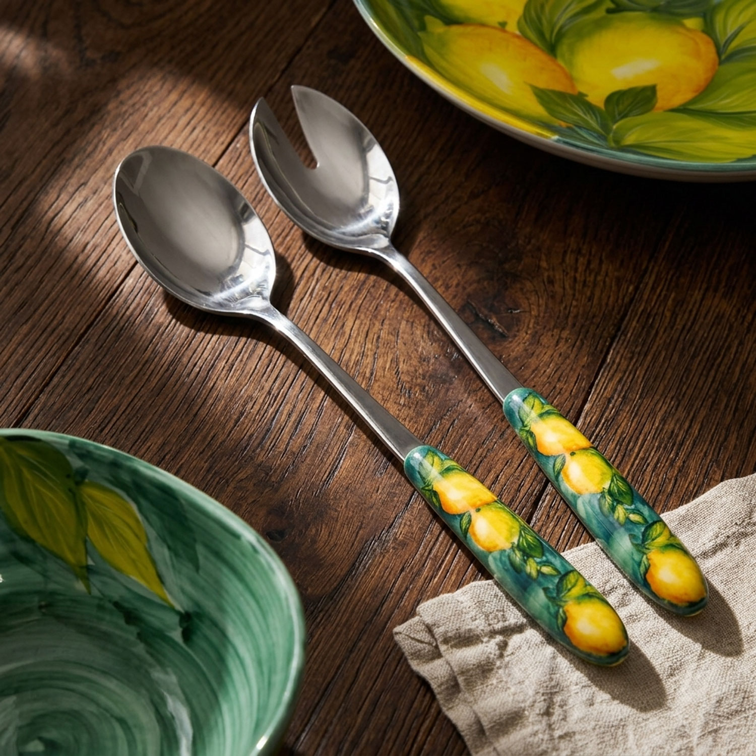 Posate insalata con manico decorato limoni