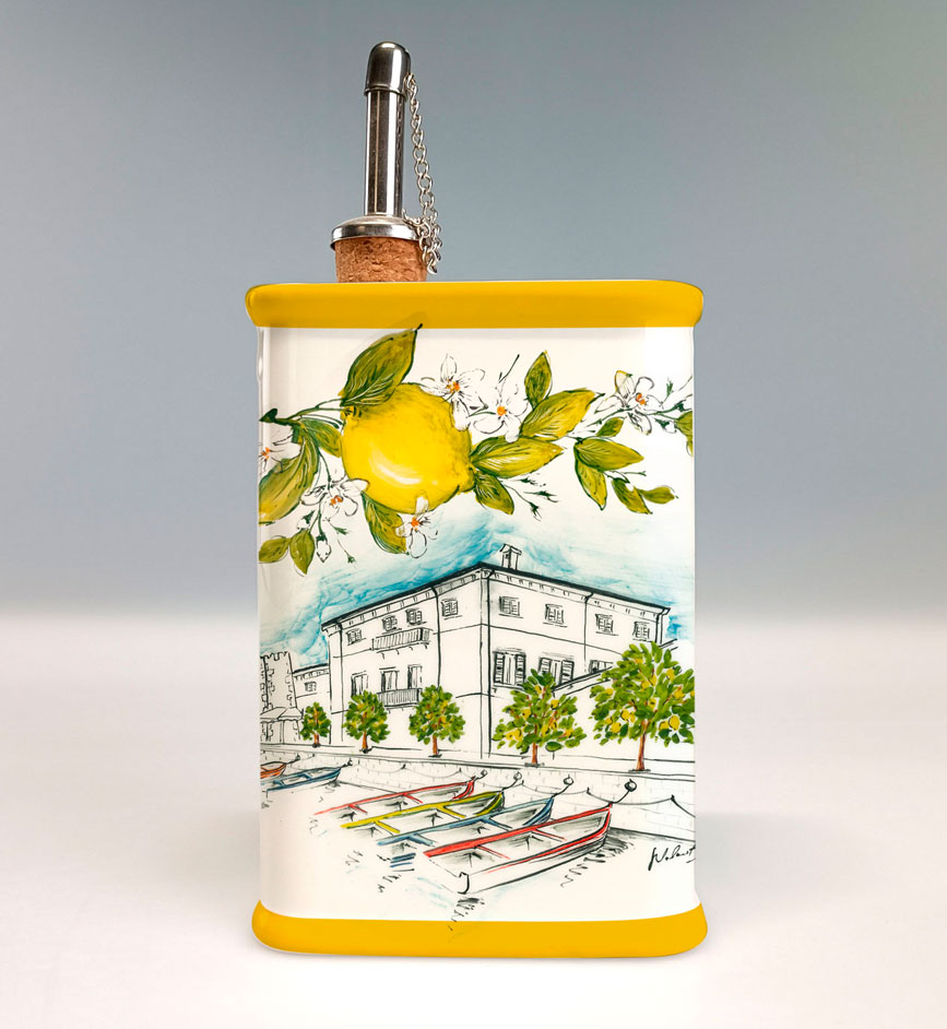 lattina olio in ceramica decorata, località turistiche Dekorierte Keramikdose für Öl, Touristenorte decorated ceramic oil can, tourist destinations