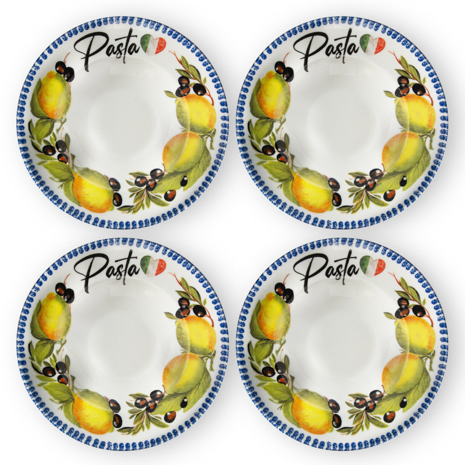 Set piatti pasta in porcellana decorata limoni olive da 27