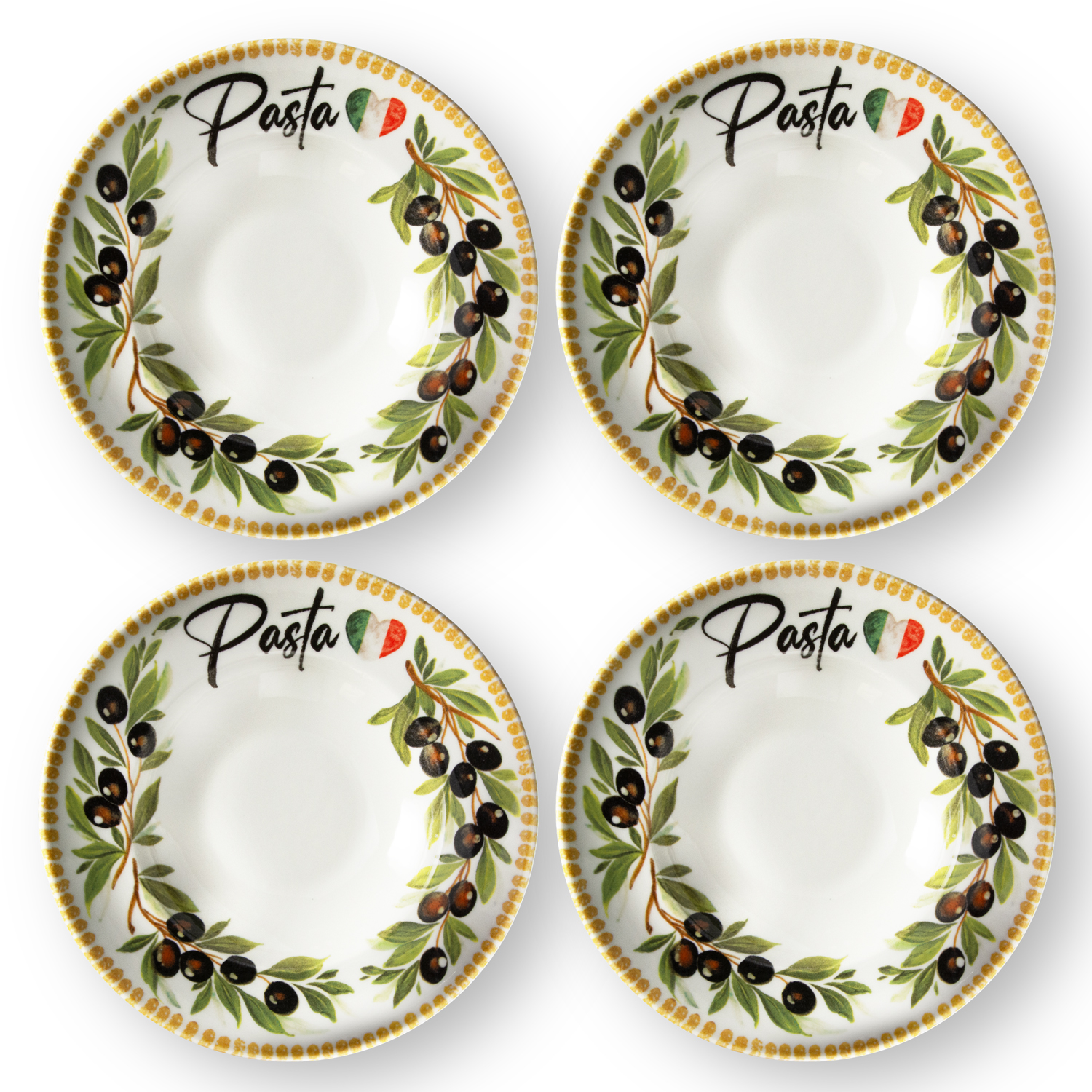 Set piatti pasta in porcellana decorata olive da 27