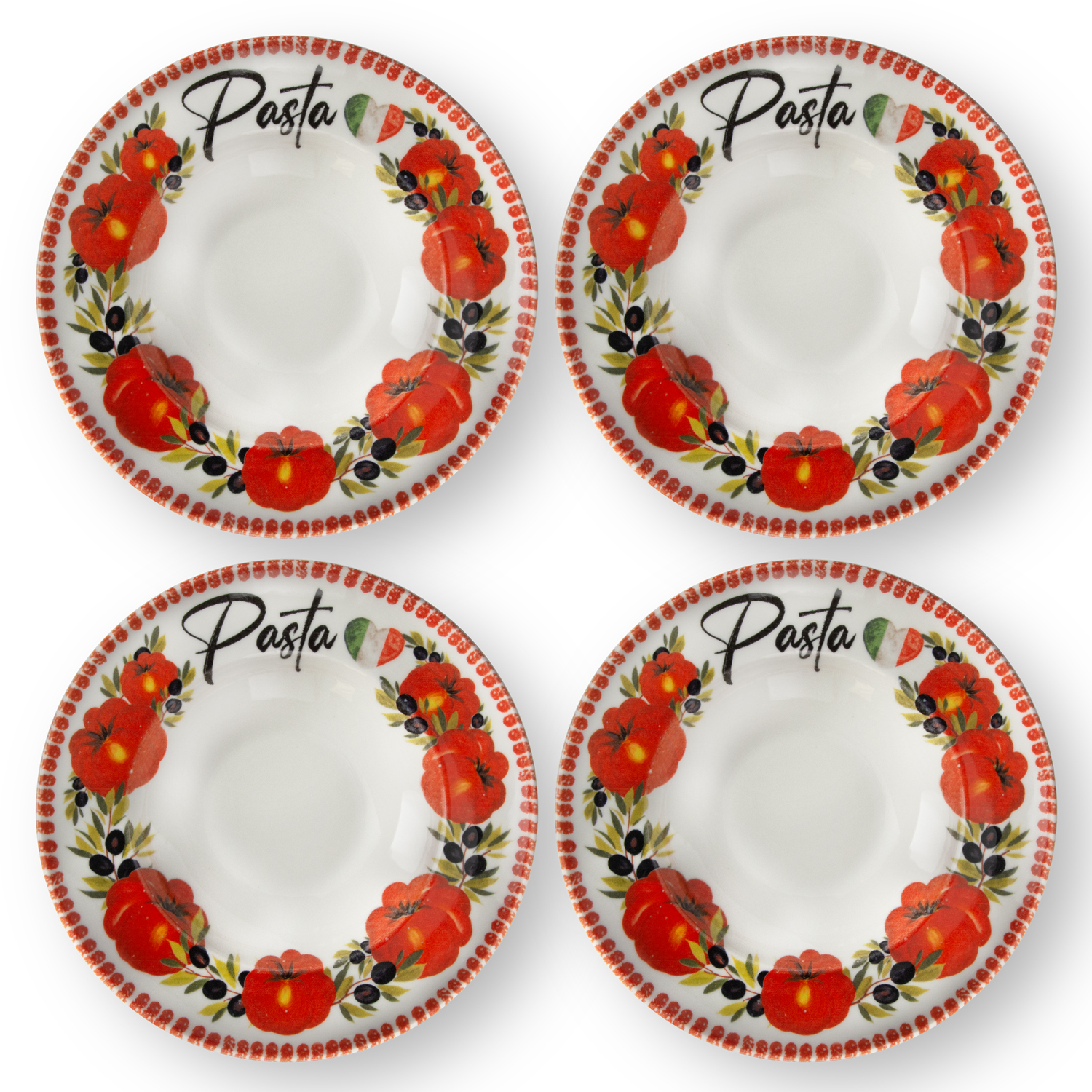 Set piatti pasta in porcellana decorata pomodori da 27