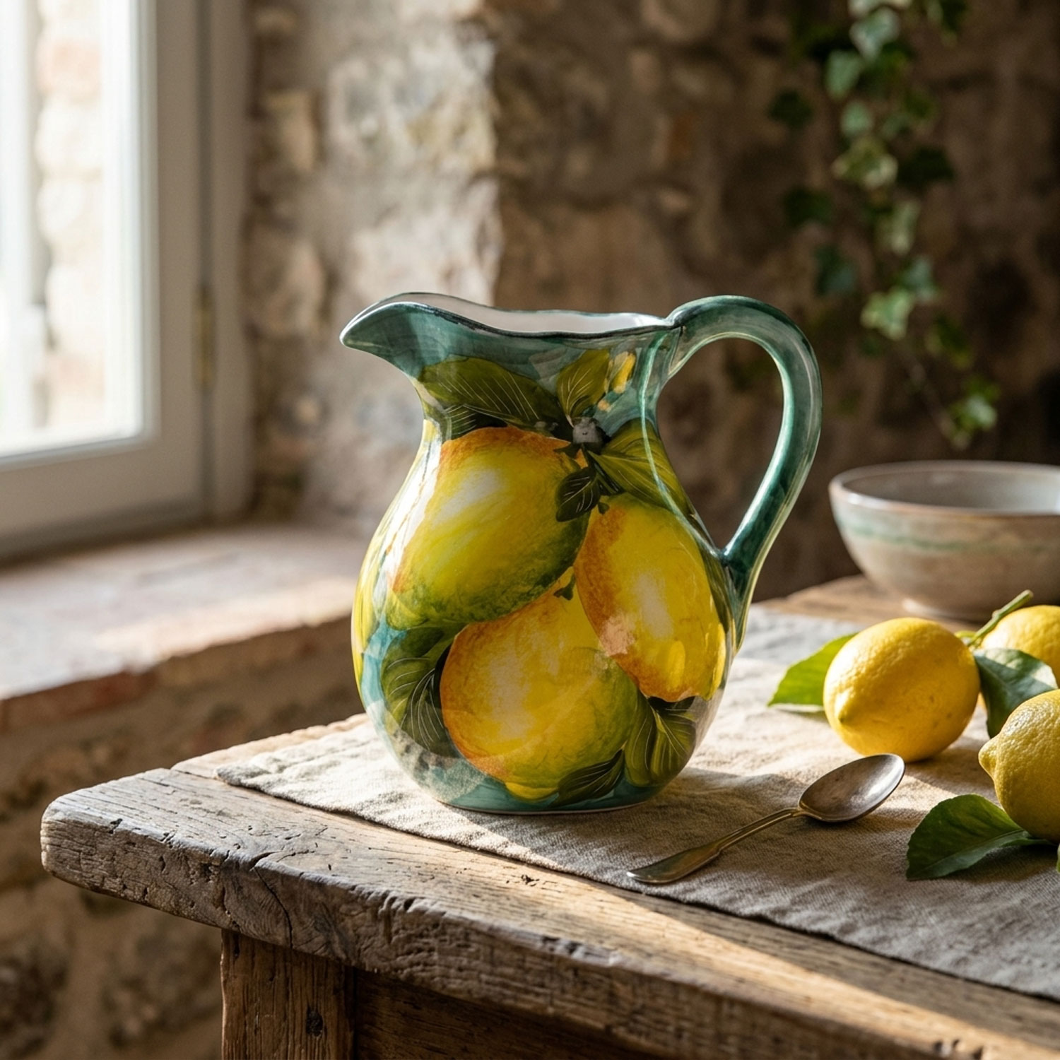 Brocca caraffa in ceramica decorata limoni