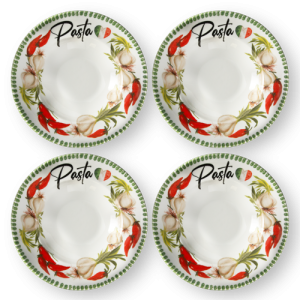 Set piatti pasta in porcellana decorata aglio peperoncino da 27