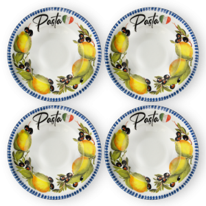 Set piatti pasta in porcellana decorata limoni olive da 27