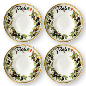 Set piatti pasta in porcellana decorata olive da 27