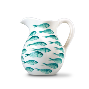 Brocca caraffa in ceramica decorata pesci