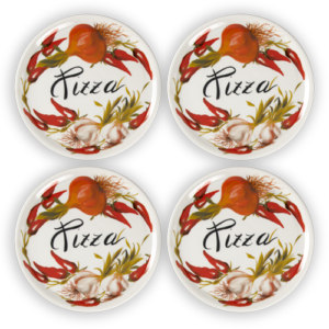 Set piatti pizza in porcellana decorata aglio peperoncino 