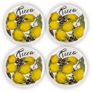 Set piatti pizza in porcellana decorata limoni olive 