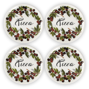 Set piatti pizza in porcellana decorata olive  