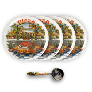 Set piatti pizza in porcellana decorata paesaggio limoni con rotella