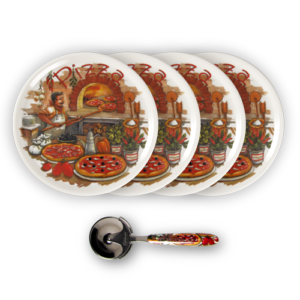 Pizza teller set mit Pizzabäcker und schneidrad