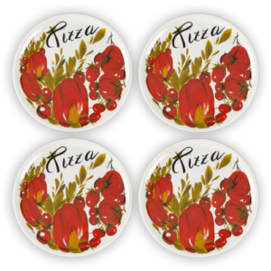 Set piatti pizza in porcellana decorata pomodori  