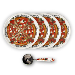 Set piatti pizza in porcellana decorata spicchi con rotella