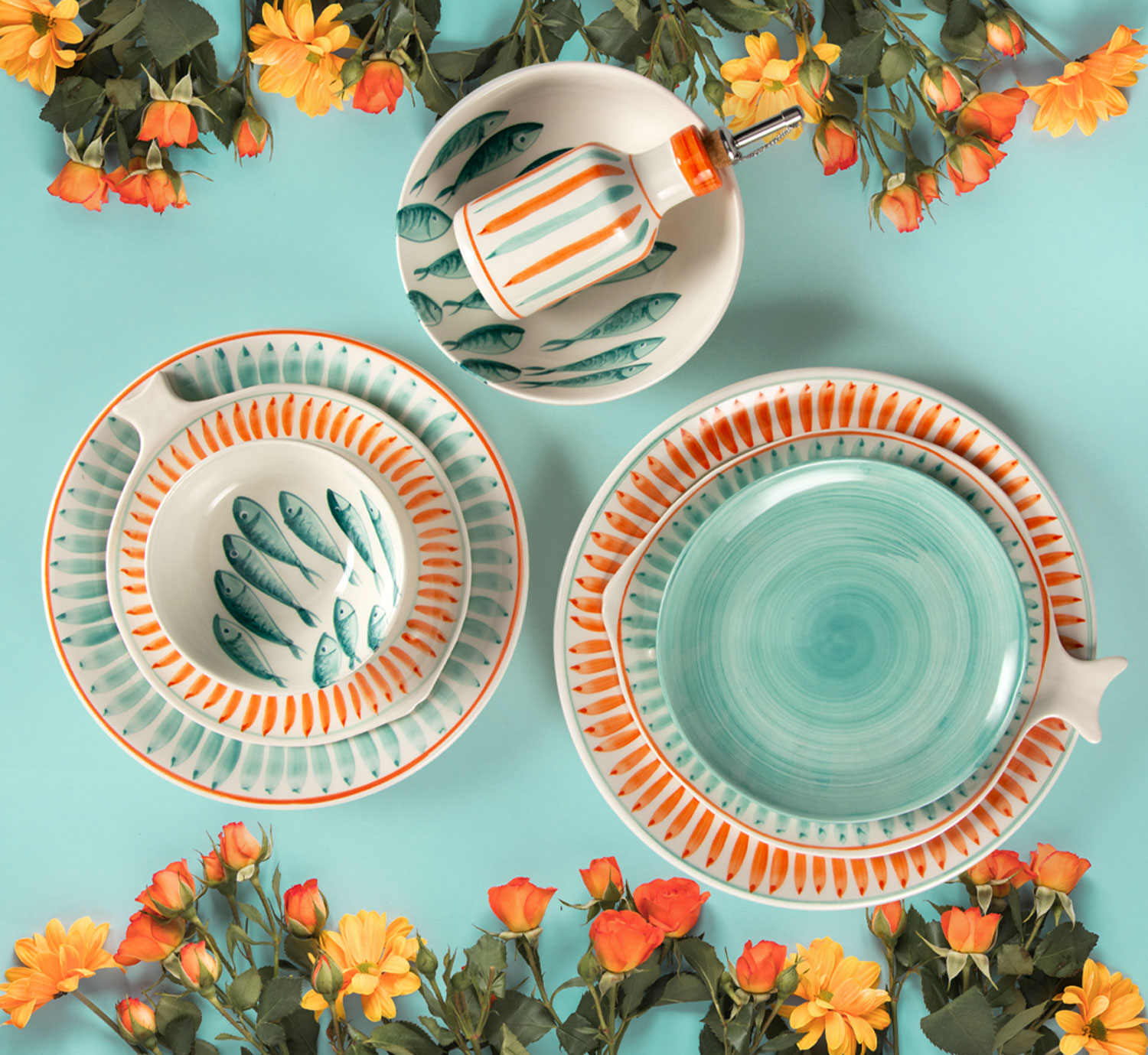 tableware in ceramica a tema marino marine-themed ceramic tableware Keramikgeschirr mit Meeresmotiven