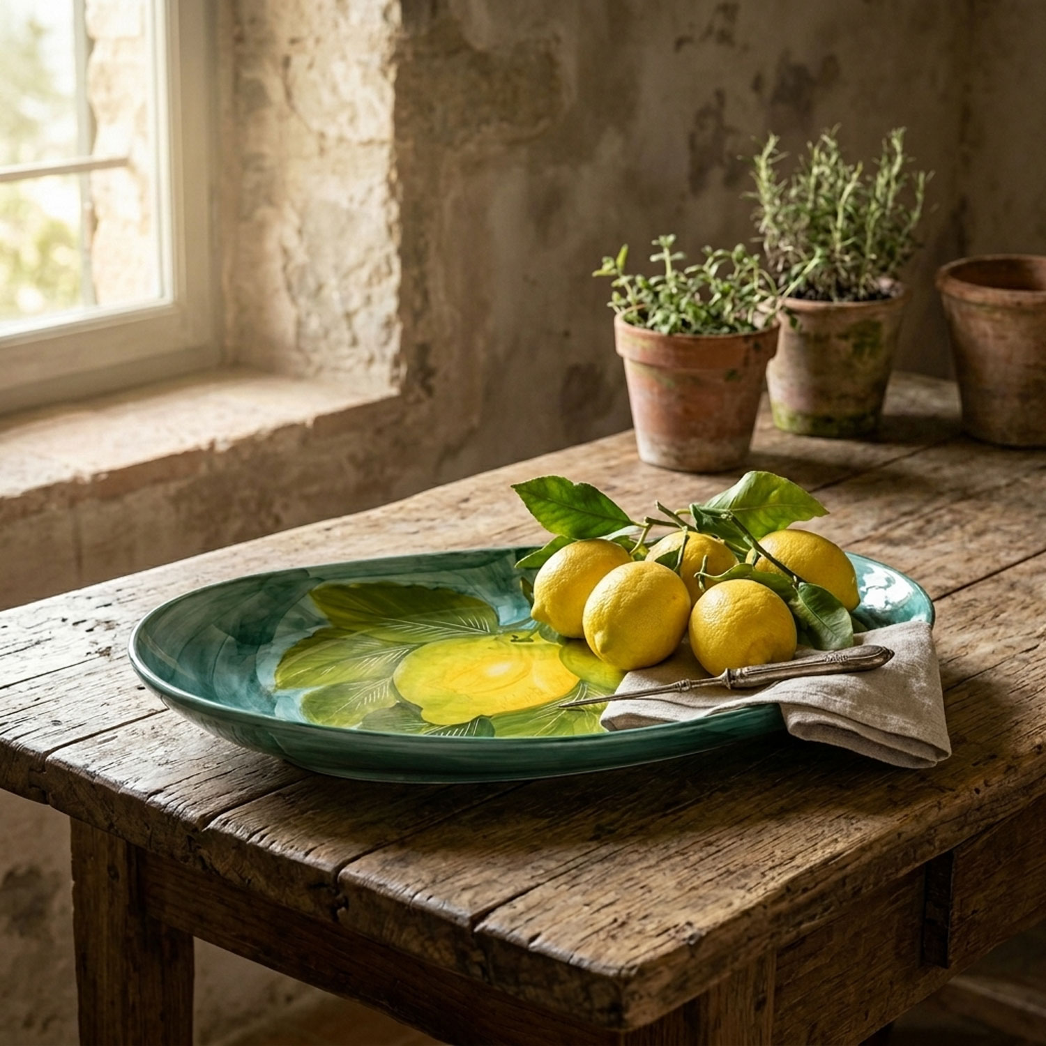 Piatto da portata in ceramica decorata limoni