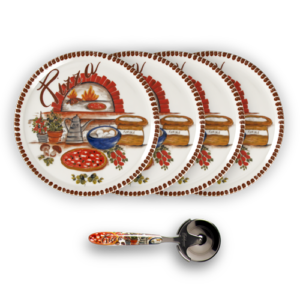 Set piatti pizza in porcellana decorata marrone con rotella