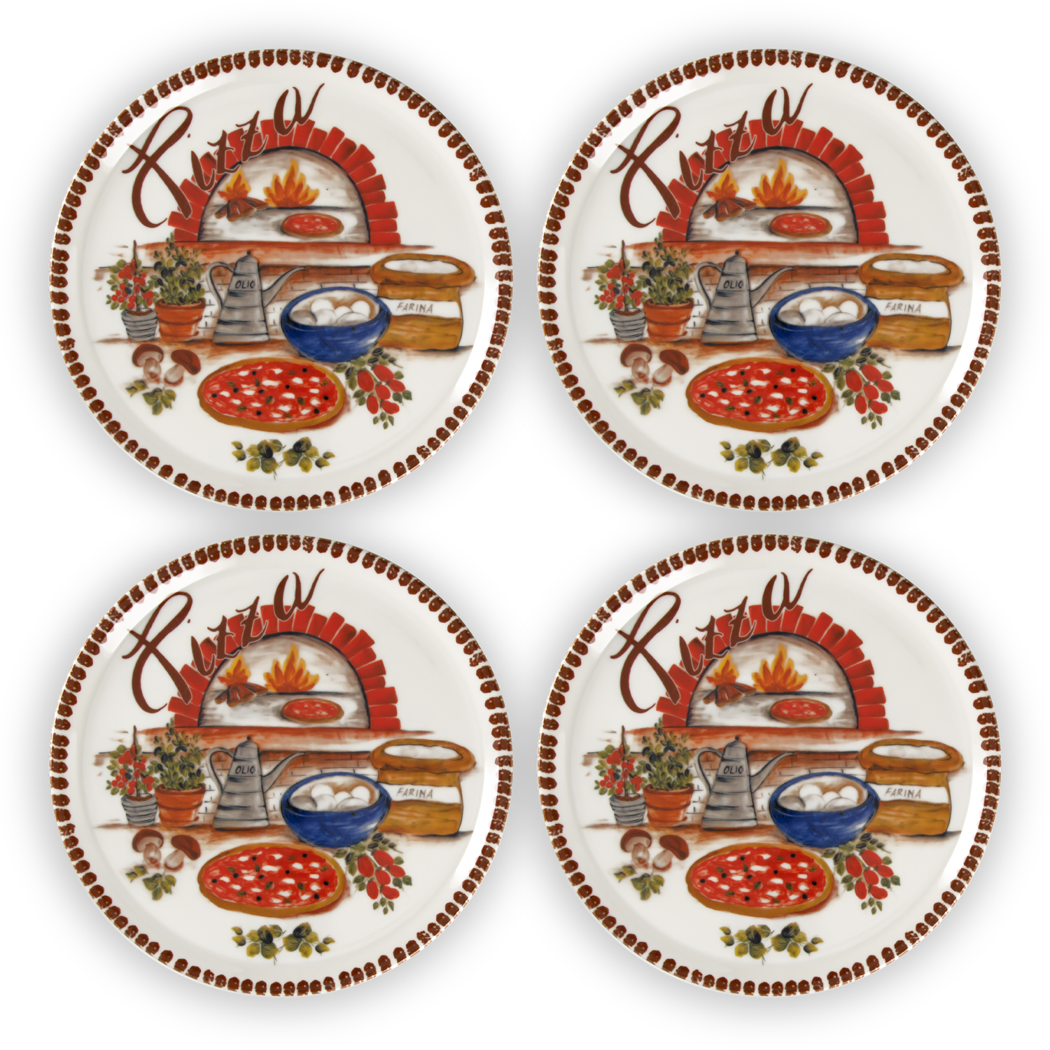 Set piatti pizza in porcellana decorata marrone 