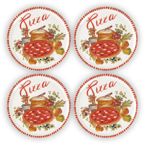 Set piatti pizza in porcellana decorata rosso  