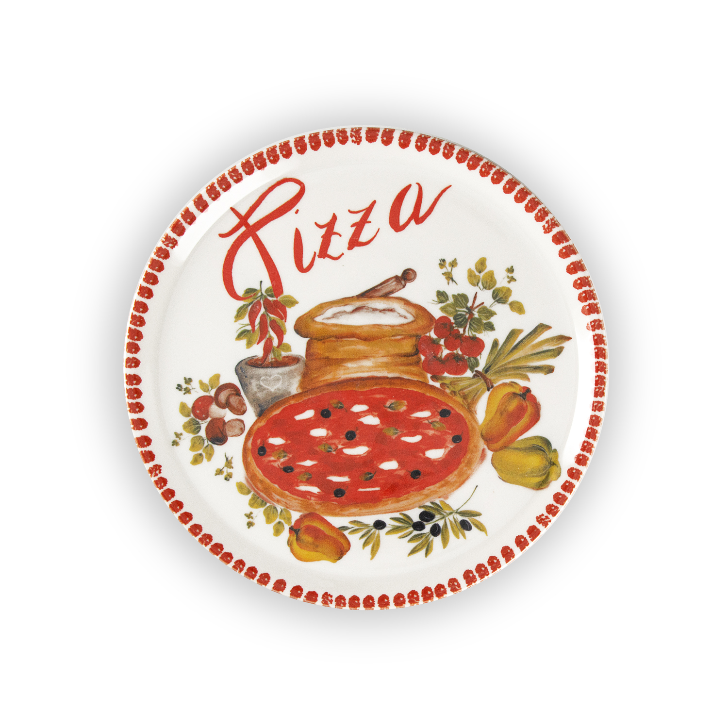 Set piatti pizza in porcellana decorata rosso  