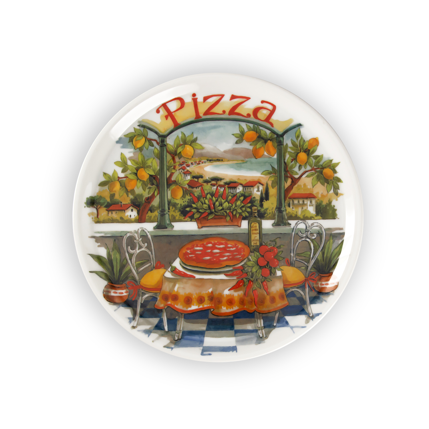Set piatti pizza in porcellana decorata paesaggio limoni  