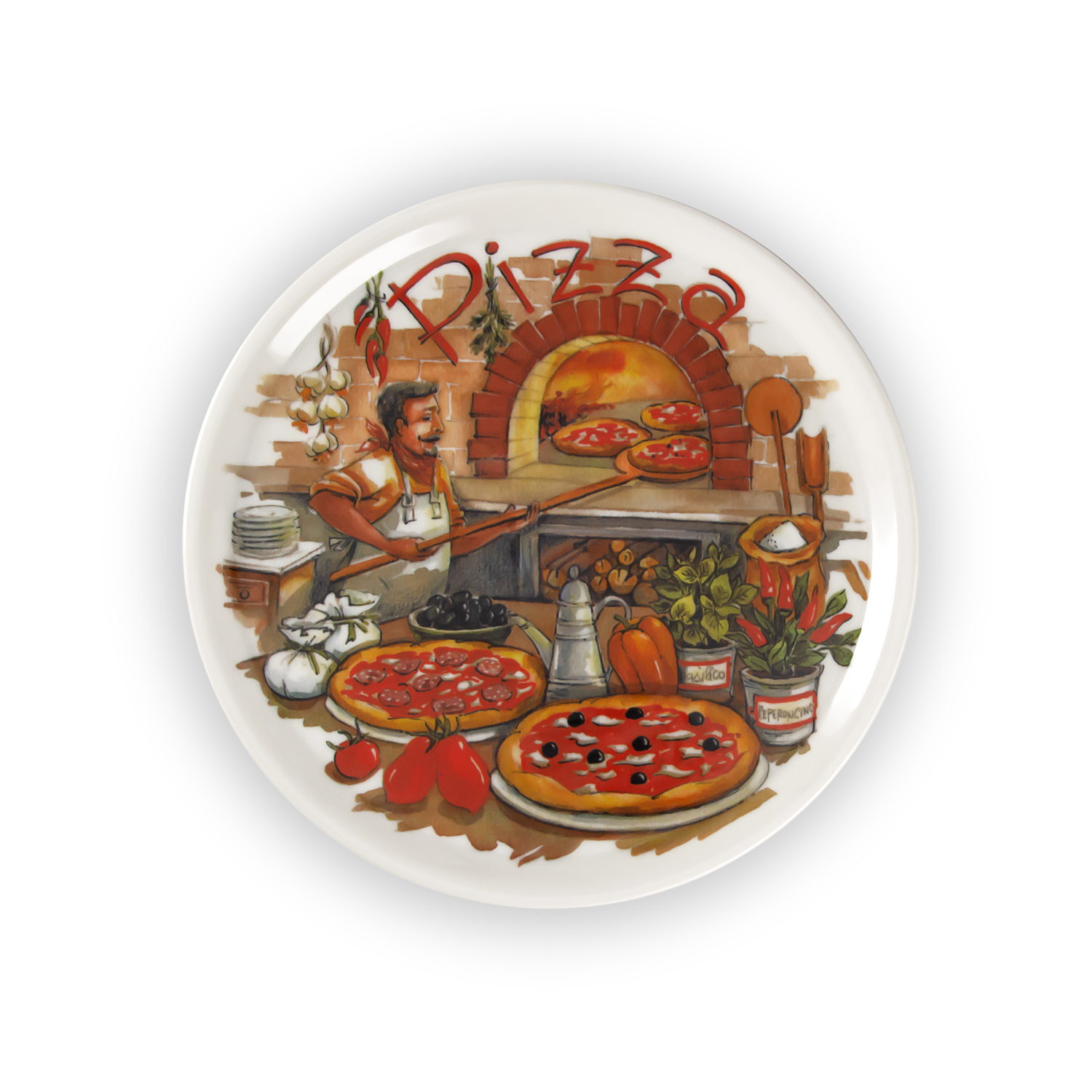 Pizza teller set mit Pizzabäcker