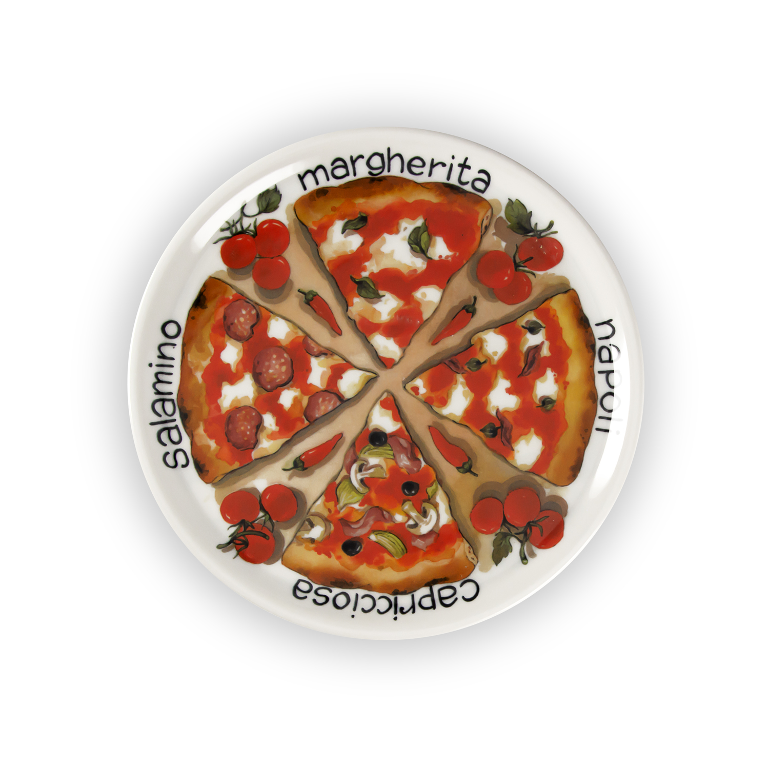 Set piatti pizza in porcellana decorata spicchi