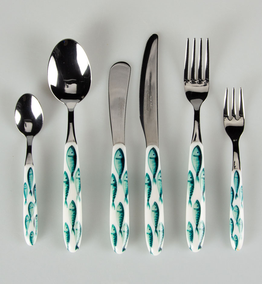 set posateria decoro pesci tiffany Besteckset mit Fischmotiv Tiffany Tiffany fish decoration cutlery set